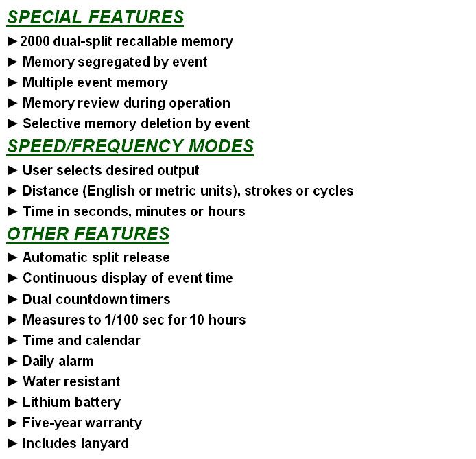 2000 Lap Stopwatch ULTRAK 499 Computer/Printer Options  