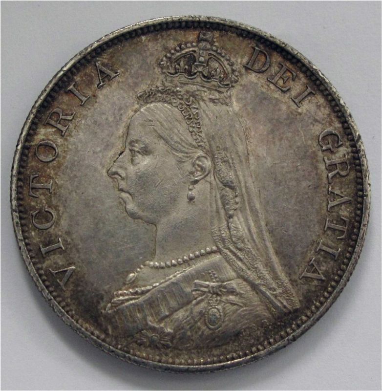 VICTORIA SILVER CROWN, DOUBLE FLORIN 1887 AU, ARABIC  