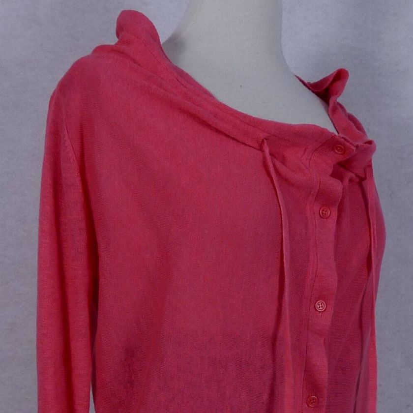 BCBG Max Azria Pink Off Shoulder Drawstring Neck Lt Cardigan Sweater 