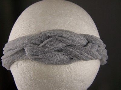 Grey knotted turban twist soft stretch fabric headband  