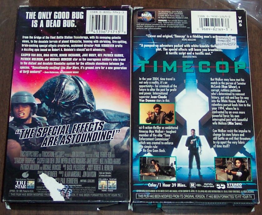 SCI FI films vhs STARSHIP TROOPERS, TIMECOP, VIRUS+  