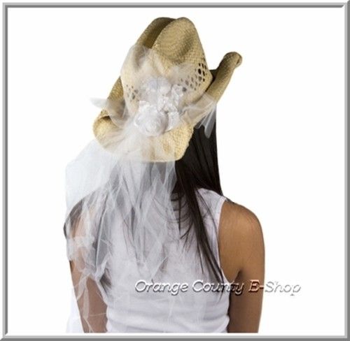 Bachelorette Party Cowboy Hat, Wedding, Bridal Veil  