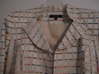 Vintage, BANU Paris, suit cream w/ multi color pattern  