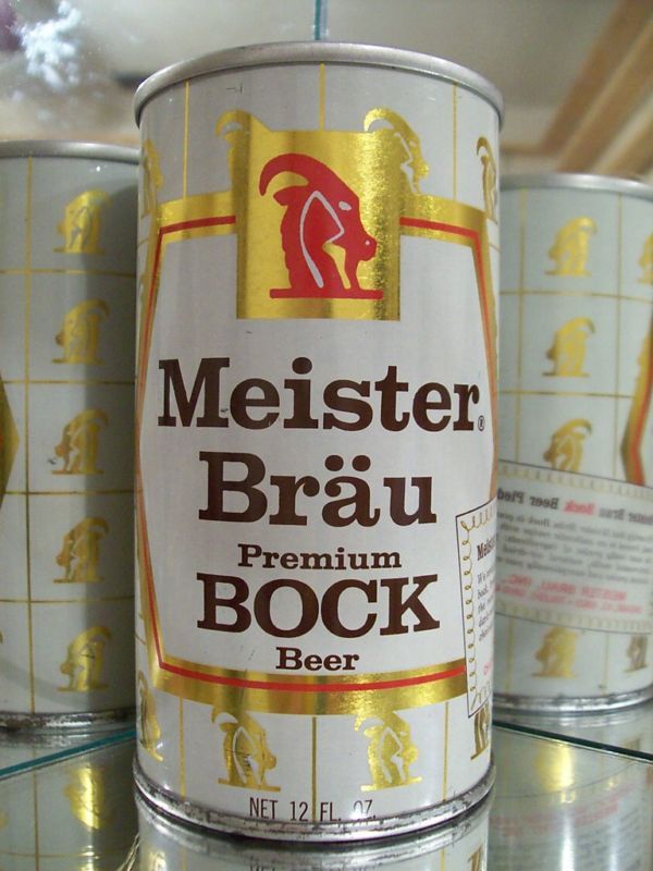 MEISTER BRAU BOCK 1 LABEL METALIC OLD BEER CAN 92 26  