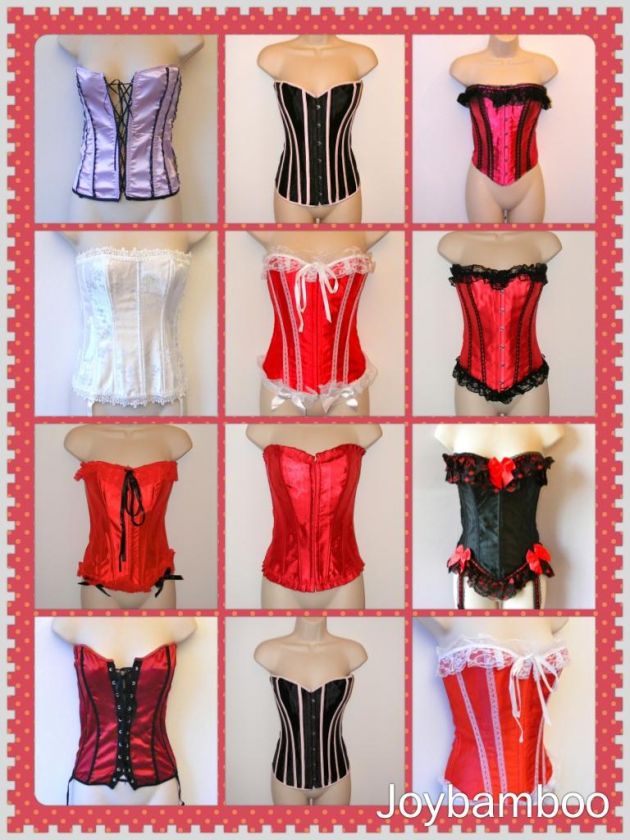 NEW Sexy Hook & Eye Lace up Burlesque Satin Corsets Bustiers with G 