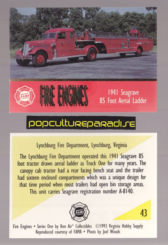   SEAGRAVE 85 AERIAL LADDER FIRE TRUCK ENGINE CARD Lynchburg, Virginia