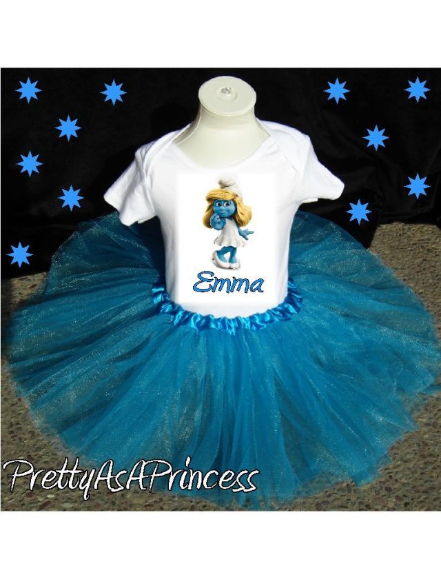 BIRTHDAY SMURFETTE SMURF TUTU OUTFIT BLUE DRESS AGES 1 5  