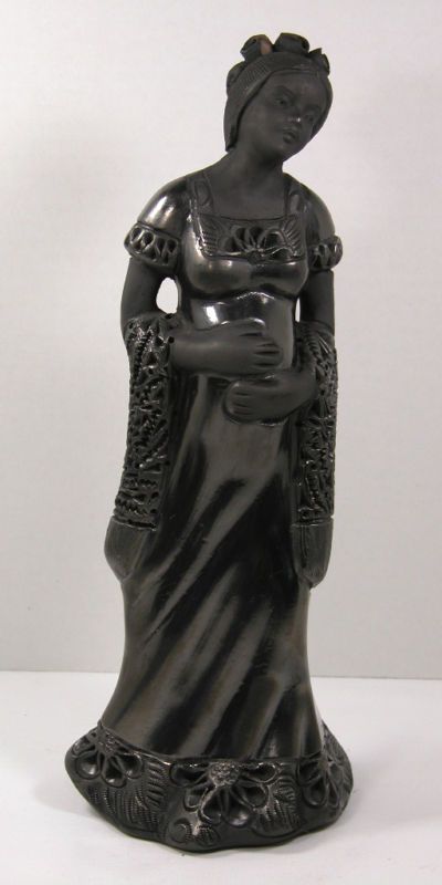 BLACK CLAY EXPECTING MOTHER SCULPTURE ARTIST SIGNED  