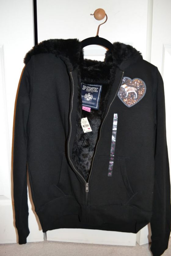   Pink Bling Fashion Show 2011 Faux Fur Lined Black Hoodie LTD  