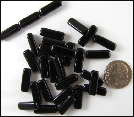 Czech Glass Rectangle Tube Beads OPAQUE JET BLACK (30)  