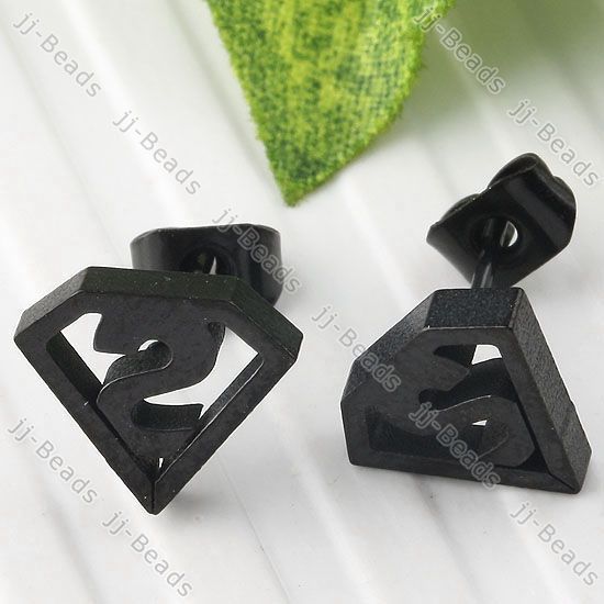 2pc Black Superman S Symbol Logo Steel Men Earring Stud  