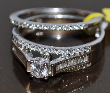   WEDDING SET 14K WHITE GOLD 2 PIECE ENGAGEMENT RING + BAND .5ct TOTAL