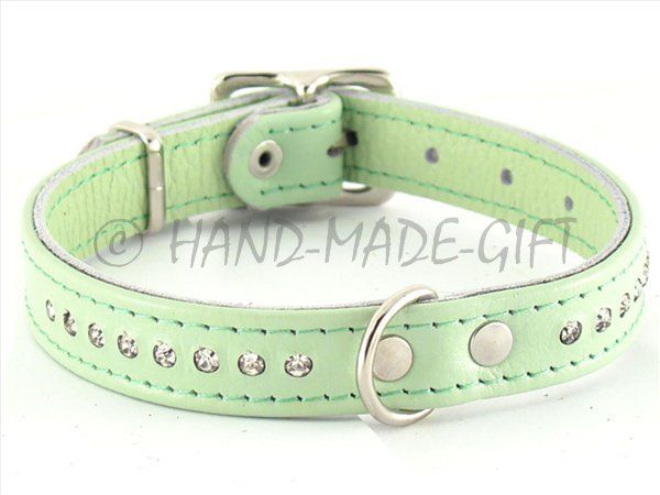 12.5 Genuine Leather Dog Cat Collar 14 CRYSTALS  