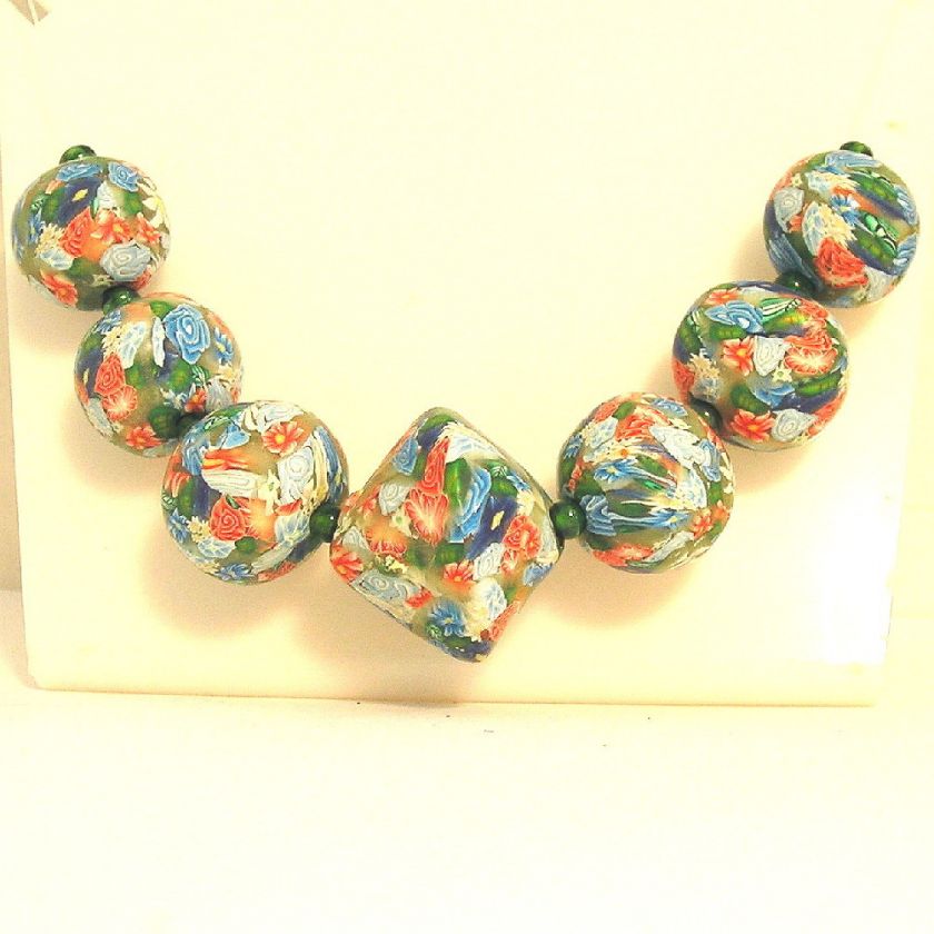   Garden of Red, White & Blue Flowers Polymer Clay Bead Set By Allison