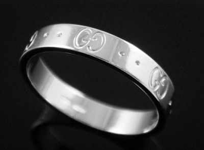 Gucci Icon Thin Band GG Logo 18K White Gold Size 9 Estate 100% 