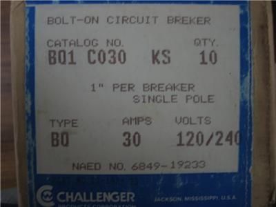 Challenger BQ1C030KS 1P 30A Bolt on Circuit Breaker  