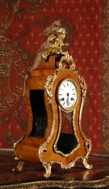 ANTIQUE FRENCH BOUDOIR CLOCK KINGWOOD ORMOLU CUPID 1860  