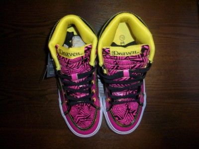 Draven Punk Hi Top Neon pink & Yellow Shoes Size 6 NEW  