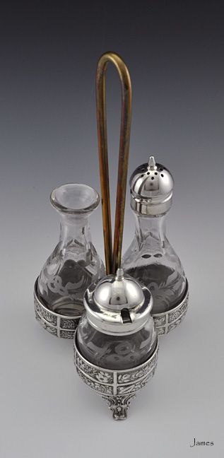 Antique Meriden Britannia Silverplate/Glass Cruet Set  