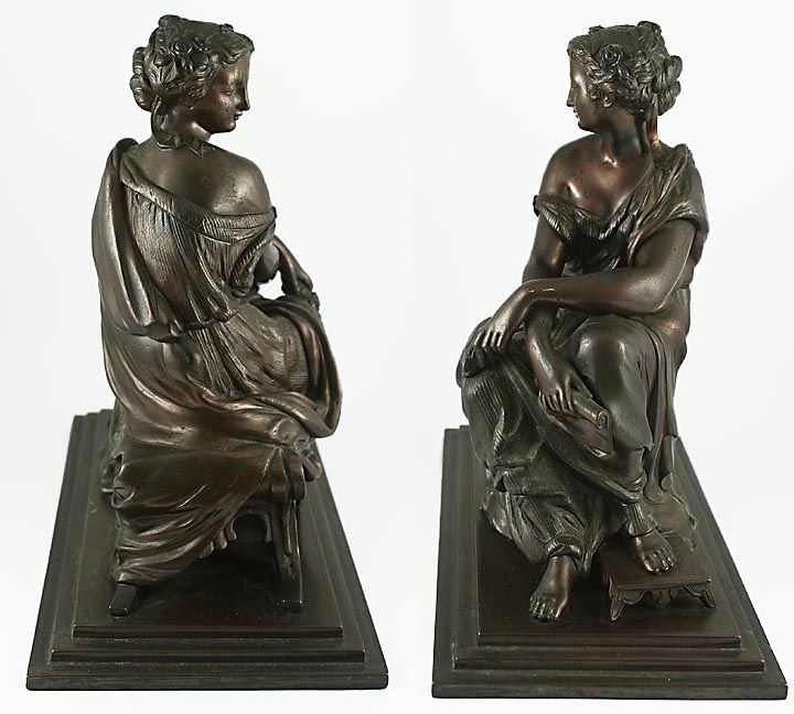 WELL CAST BRONZE CLASSICAL YOUNG WOMAN SCULPTURE 1800s  