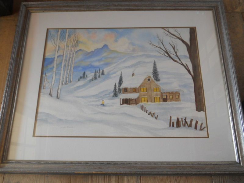 huge vtg winter/snow scene,Janette Browder,Texas artist  