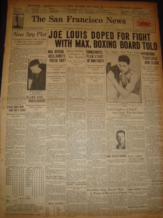 0202228SR JOE LOUIS DOPED FOR FIGHT WITH MAX SCHMELING NEWSPAPER JULY 