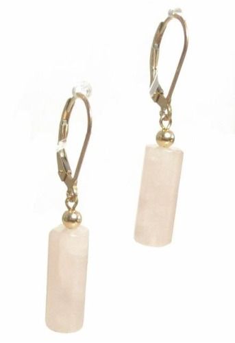 GENUINE PINK JADE 14K GOLD LEVER BACK EARRINGS  