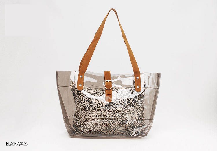 Women Transparent Leopard Clear Jelly Shoulder Bag Tote beach Gym 