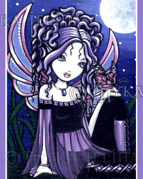 Violet Moon Butterfly Fairy Art Signed Fae Print Carina  