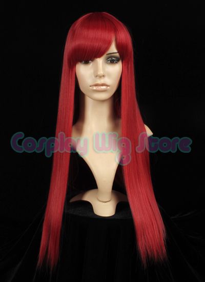 FAIRY TAIL ERZA Long Straight Dark Red Cosplay Wig  