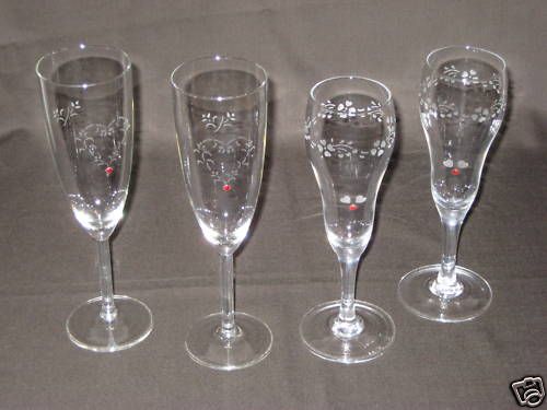 HEART ETCHED CHAMPAGNE FLUTES with SWAROVSKI CRYSTALS  