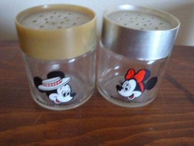 VINTAGE DISNEY Mickey & Minnie Mouse GLASS S&P SHAKERS  