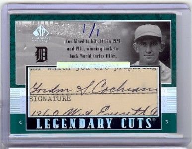 MICKEY COCHRANE 2003 SP LEGENDARY CUTS CUT AUTO 1/1  