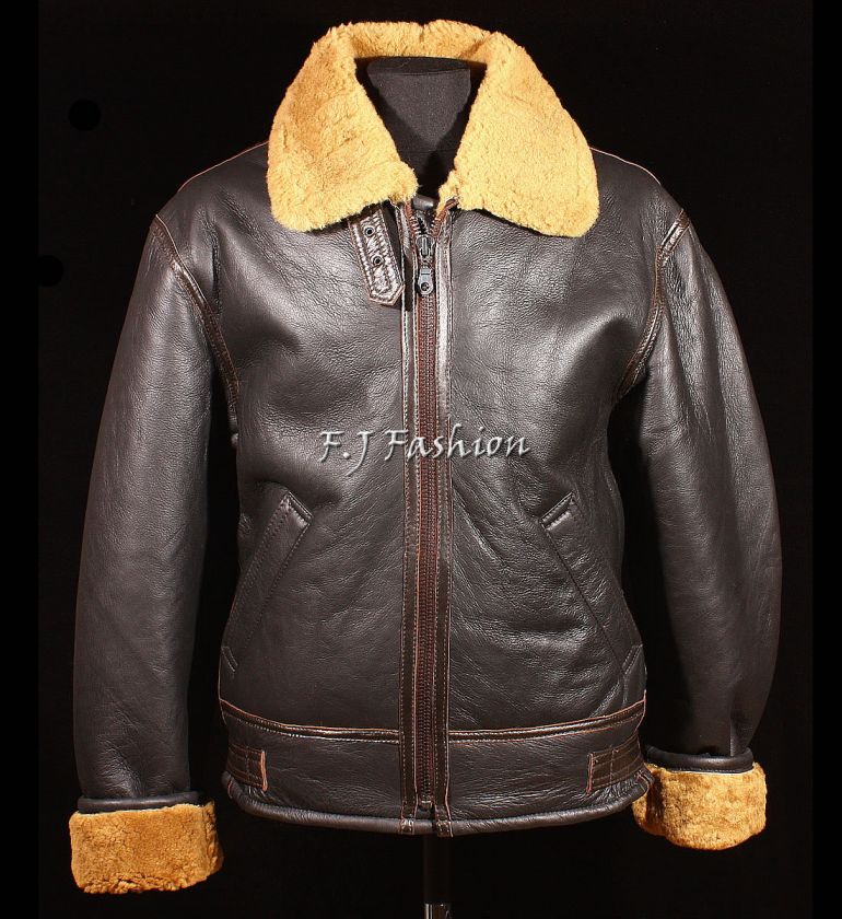   B3 Brown Ginger RAF WW2 Real Shearling Sheepskin Bomber Leather Jacket