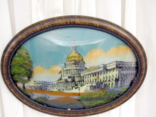 Reverse Painting Bubble Glass USA Capitol Building 1916  