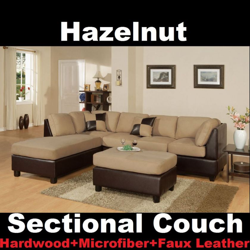 New 3 Pcs Microfiber Sectional Sofa in Hazelnut Color  