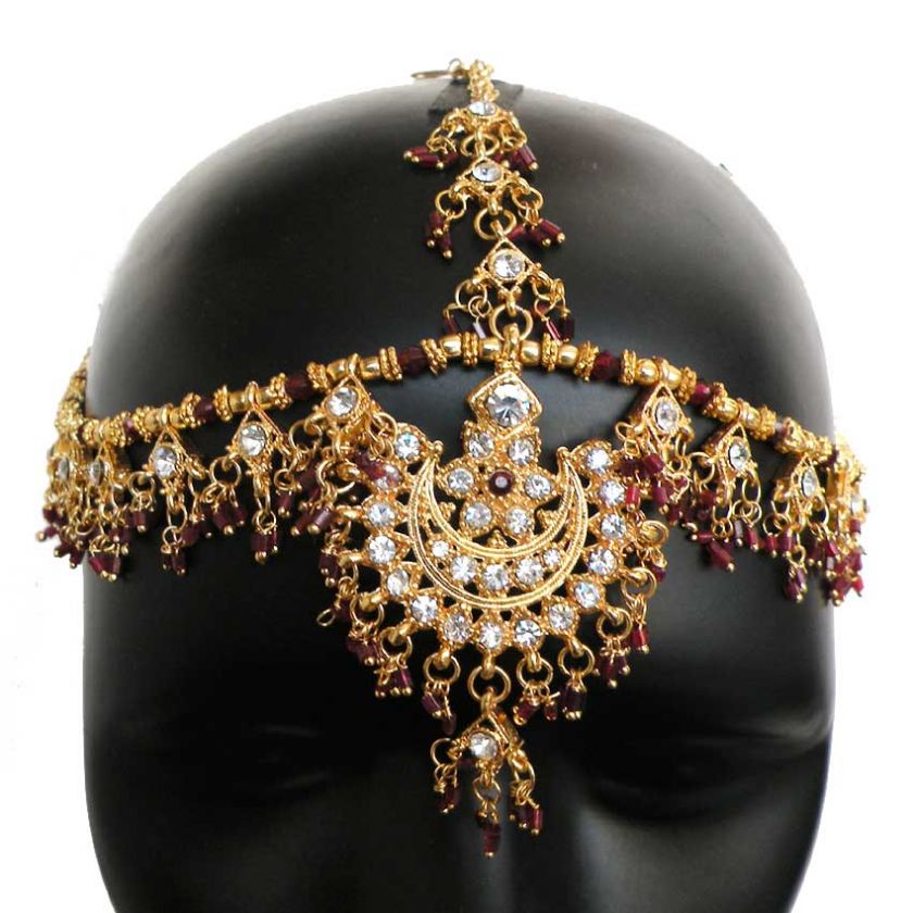 GOLD PLATED KUNDAN~CZ INDIAN BRIDAL MANNG TIKKA~MATHA PATTI  