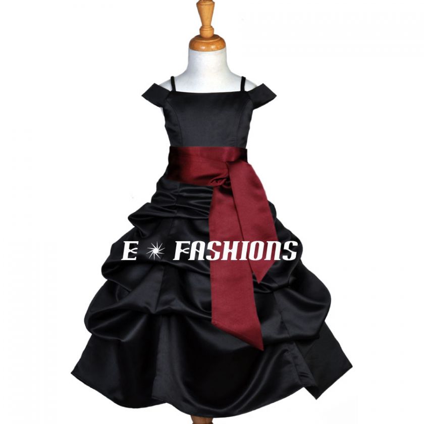 BLACK BURGUNDY RED PAGEANT BRIDAL WEDDING FLOWER GIRL DRESS 4 5 6 7 8 