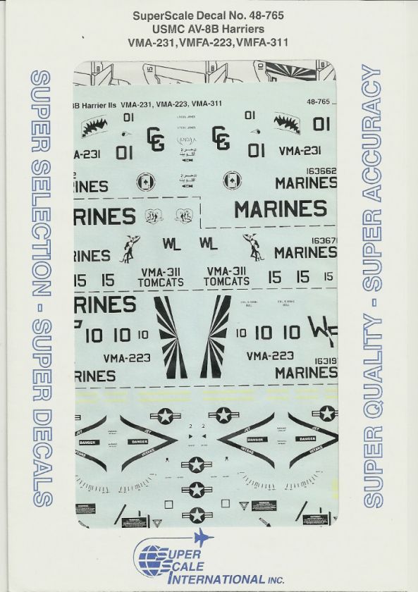 48 SuperScale Decals Marine AV 8B Harrier II VMA 231 VMFA 223 VMFA 