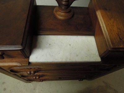   TWO TIER, HAND CARVED, MARBLE TOP, VANITY DRESSER WITH MIRROR  