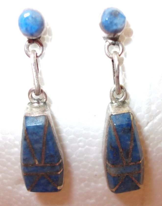 Zuni post earrings sterling lapis D. Lucio signed  