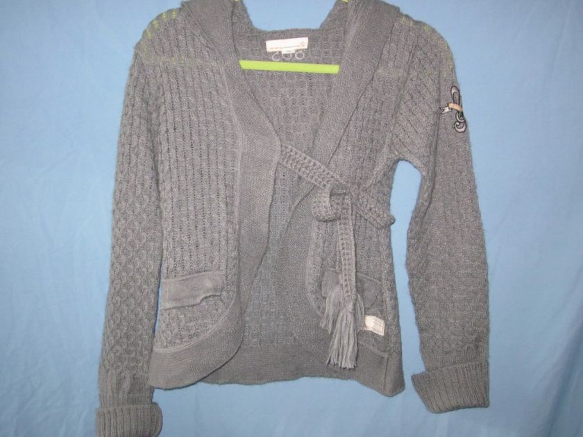 love it grey wrap style hooded cardigan tie closure two pockets on 