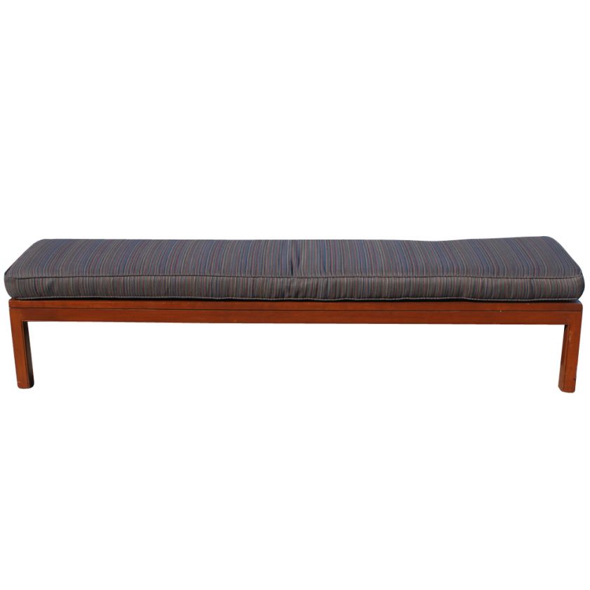 7ft Wood Bench with Striped Fabric Cushions  