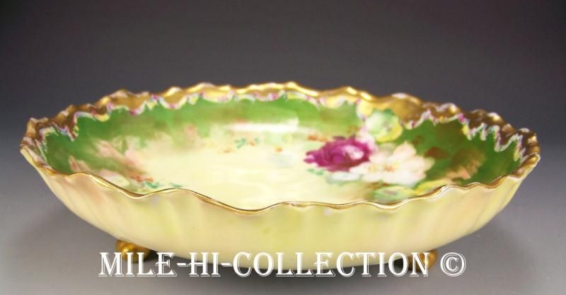 LOBA PICKARD ARTIST H PAINTED ROSES 10 FOOTED BOWL SYRACUSE CHINA 