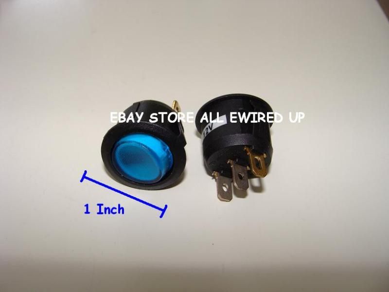 PACK ) BLUE Lighted Round Rocker Switch 12V 10A  