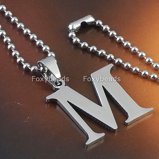 LETTER INITIAL ALPHABET STAINLESS STEEL NECKLACE PENDANT BEAD 