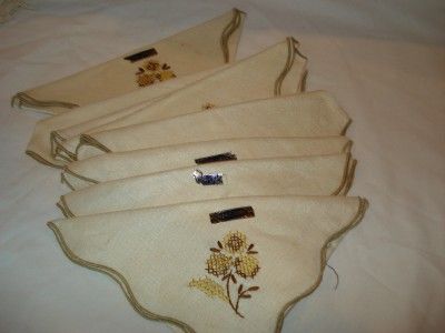 Vintage New Embroidered Linen Napkins Set of 8  