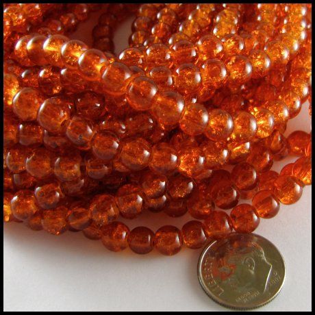 Round Glass Crackle Beads BURNT ORANGE 6mm (100)  