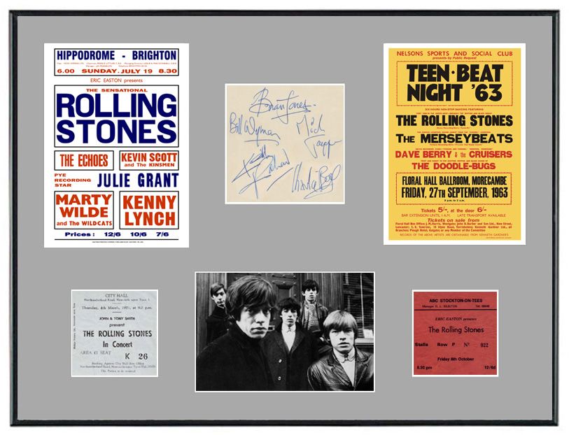 Rolling Stones 60s Posters Autographs Tickets Display  