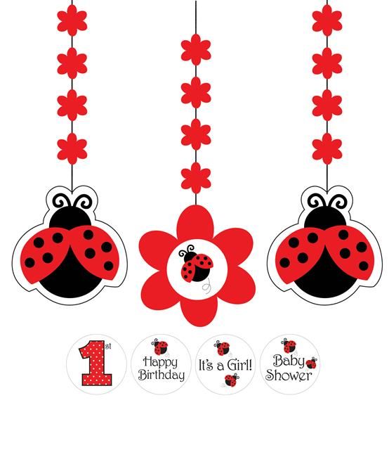 Fancy Ladybug Polka Dot Dangler Decorations x 3  Baby Shower/1st 